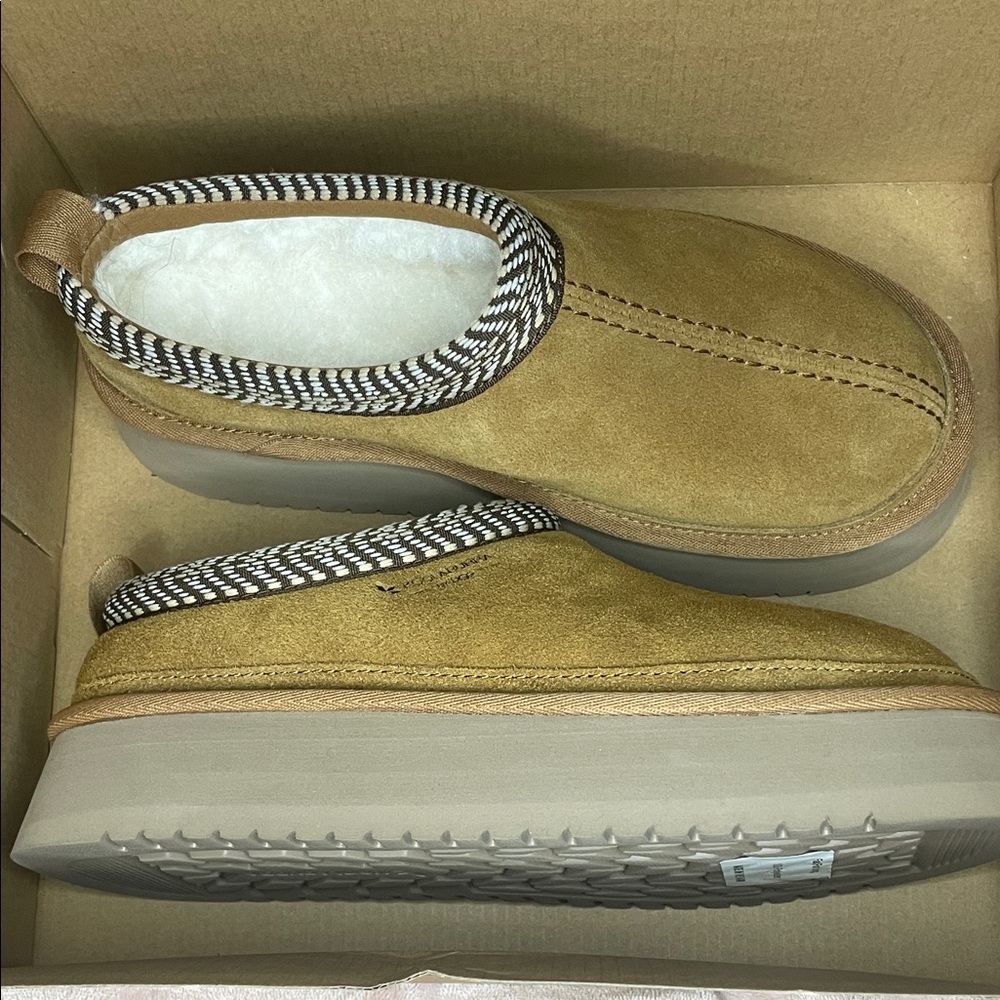 UGG Women's Tan Moccasins with Striped Trim